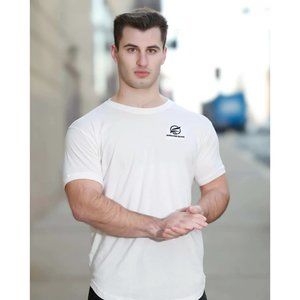 White Plain Unisex Cotton Tshirt, Trendy Crewneck, Short Sleeve, Curved Hem.